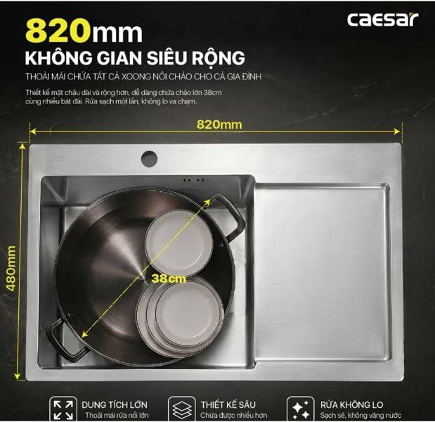  Chậu rửa chén inox 1 hộc 1 cánh KSH21H082SX KT 820 × 480 × 220 mm ( giá đã giảm) 