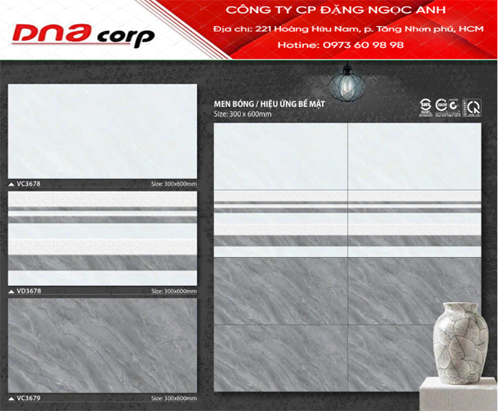  30*60 VC3678 Gạch ốp tường men bóng màu đậm (1.44m/8v/th) 
