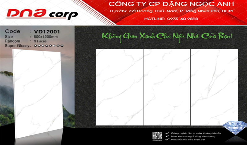  60*120 VD 12001 Gạch lát nền khổ lớn đá bóng (2/th/1.44) 