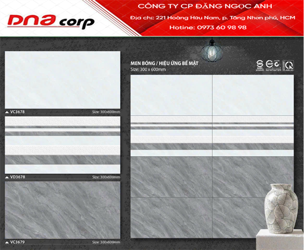  30*60 VC3679 Gạch ốp tường men bóng màu đậm (1.44m/8v/th) 