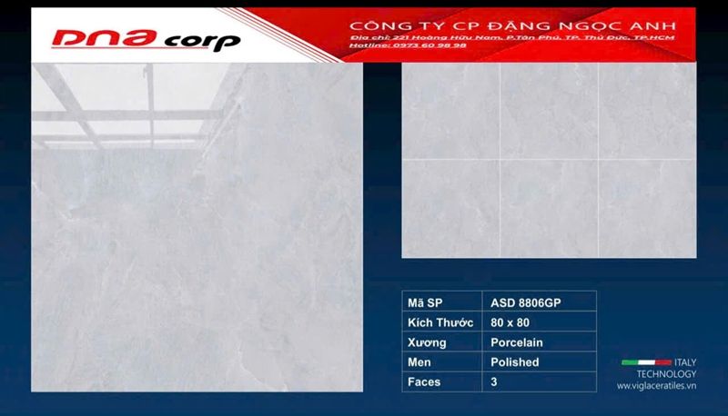  80*80 ASD 8806 GP gạch lát nền đá bóng kinh viglacera (1.92m/3v/thùng) 
