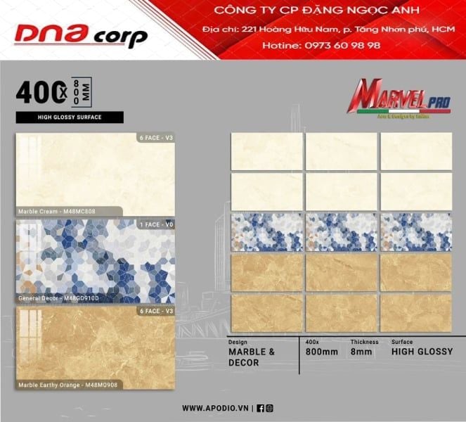  40*80 M48MC808 gạch ốp tường đá bóng kính màu Nhạt Apodio (4v/th/1,28m) 