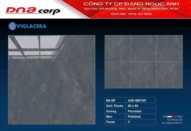  80*80 ASD 8807GP gạch lát nền đá bóng kính (3v/th/1,92m) 