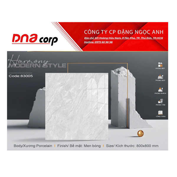  80*80 83005 Gạch đá bóng kính Mikado (3 viên/thùng/1,92m2) 