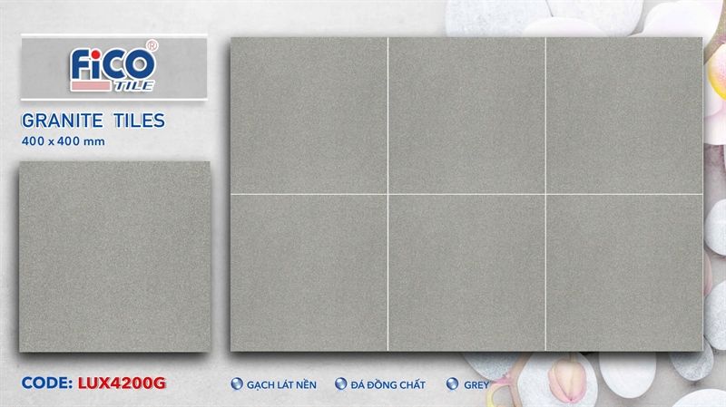  đá thạch anh LUX4200G 40x40 loại AA fico th6v xám lông chuột 