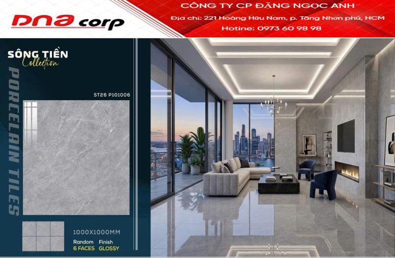  100*100 ST26 P101006 Gạch lát nền khổ lớn đá bóng kính viglacera 6faces 