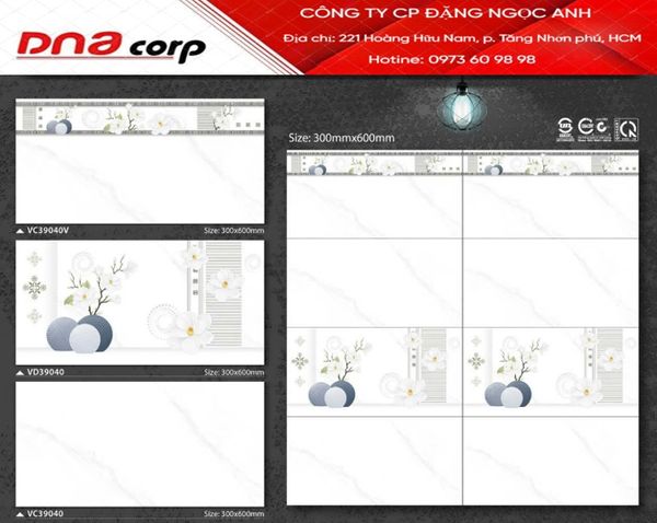  30*60 VC39040 Gạch ốp tường men viên thân (1.44m/8v/th) 