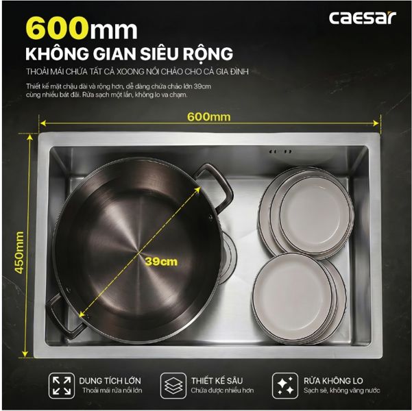  Chậu rửa chén inox 1 hộc âm viền KSH11H060SX KT: 600 × 450 × 220 mm (giá đã giảm) 
