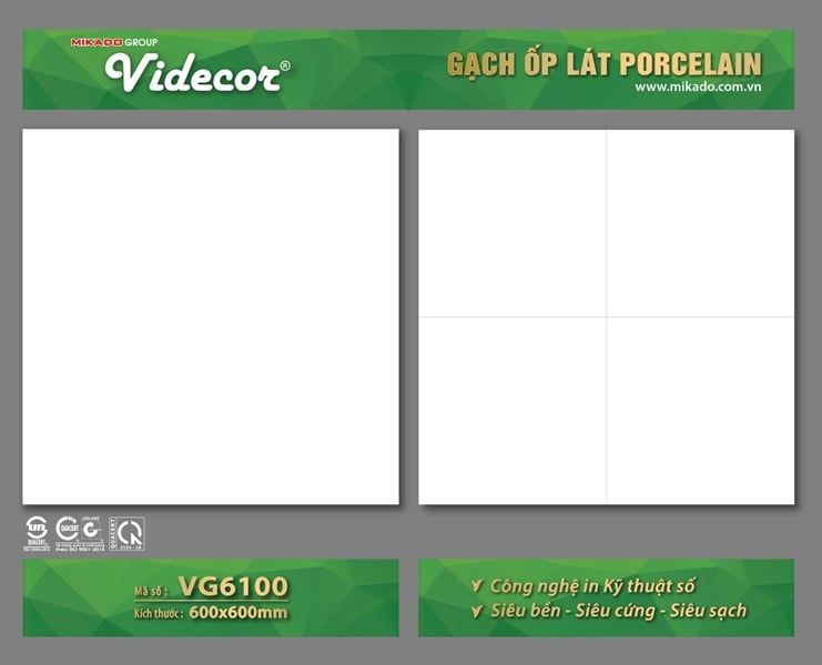  đá 60*60 VG6100 VIDECOR GRANITE A1 sale th4v/1.44m trắng trơn 