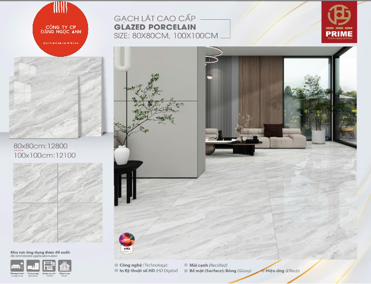  80*80 12800 Gạch lát nền đá bóng kính prime (3 viên/th/1.92met) 