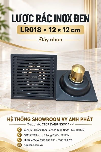 thoát sàn chống hôi mờ màu đen nhọn12*12phi 90 LR018 