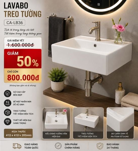  lavabo đặt bàn,treo tường 410*410*200 CA-lb36 trắng đã giảm (1600k)yoshi 