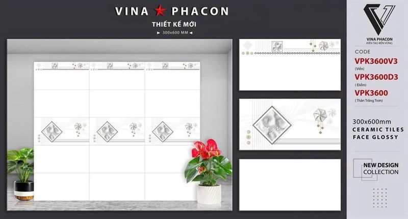  Gạch 30X60 VPK3600 thân LOẠI A2 TH9V/1.62M trắng trơn 