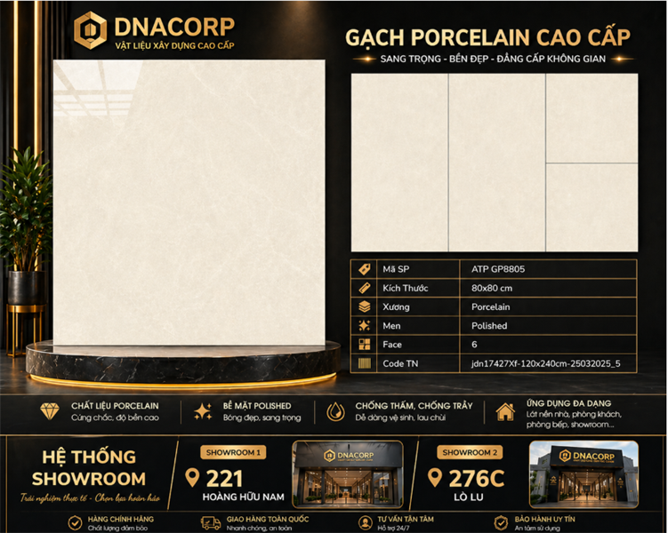  80*80 GP 8805 Gạch lát nền đá bóng kính Viglacera (3v/th/1,92m) 