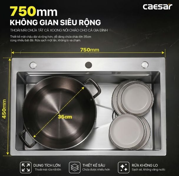  Chậu rửa chén inox 1 hộc KSH01H075SX KT: 750 × 460 × 220 mm( giá đã giảm) 