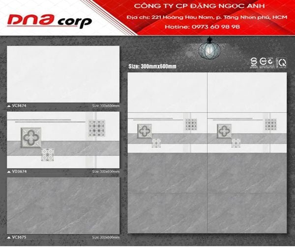  30*60 VD3674 Gạch ốp tường men bóng Điểm (1.44m/8v/th) 
