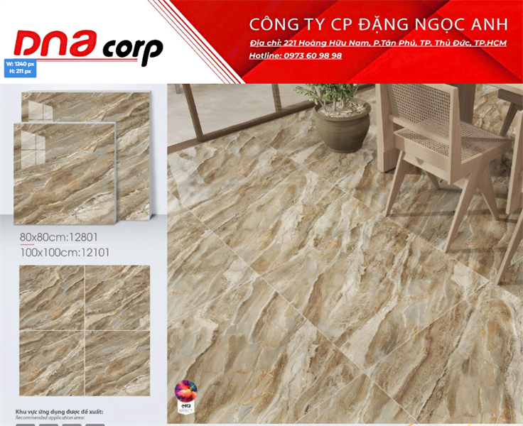  80*80 12801 Gạch lát nền đá bóng kính prime (3 viên/th/1.92met) 