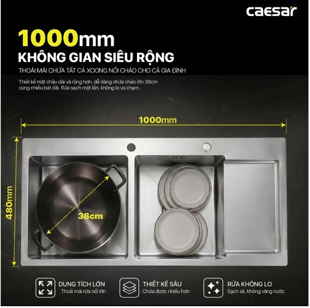  Chậu rửa chén inox 2 hộc 1 cánh KSH22H100SX KT: KT: 1000×480×220mm (giá đã giảm) 