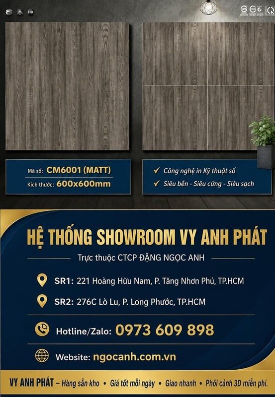  60*60 CM6001 gạch lát nền giả gỗ mờ (4v/th/1.44m 