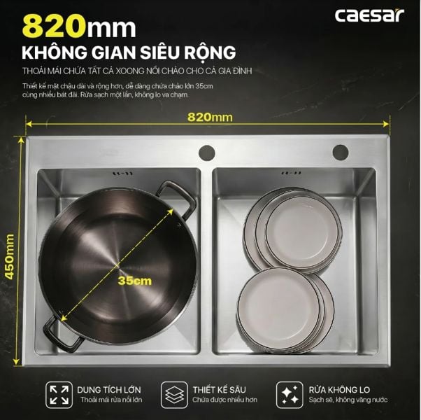  Chậu rửa chén inox 2 hộc mài vát cạnh SH02H082SX KT: 820 × 450 × 220 mm ( giá đã giảm) 