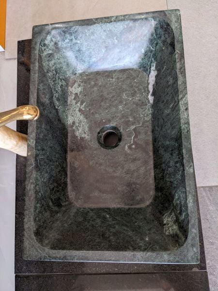  lavabo đá tự nhiên nguyên khối màu xanh 380*580 
