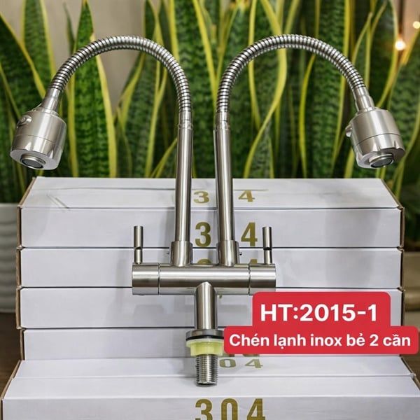  VÒI CHÉN LẠNH HT2015-1 INOX BẺ 2 ĐẦU 