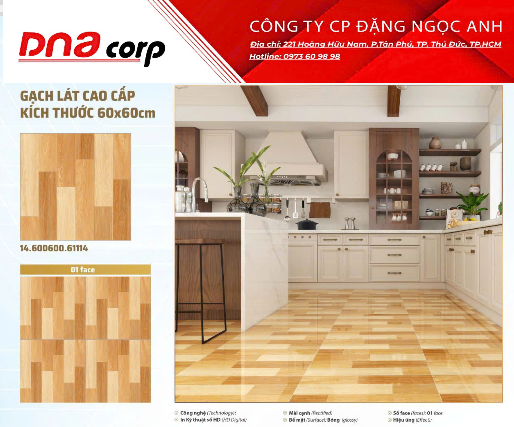  60*60 61114 Gạch giã gỗ men bóng (1.44m/4 viên/th) 
