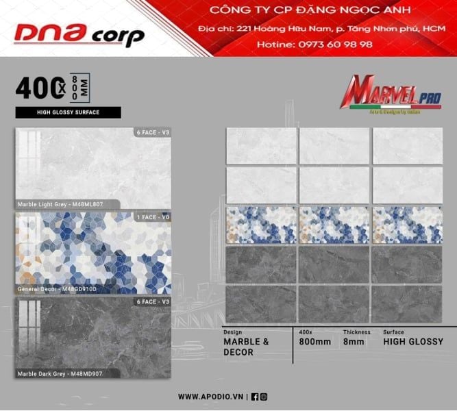 40*80 M48MD907 gạch ốp tường đá bóng kính màu Đậm Apodio (4v/th/1,28m) 