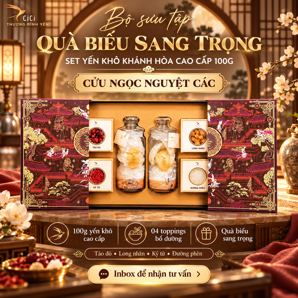  Set Yến Khô Khánh Hòa Cao Cấp Cửu Ngọc Nguyệt Các 100g 