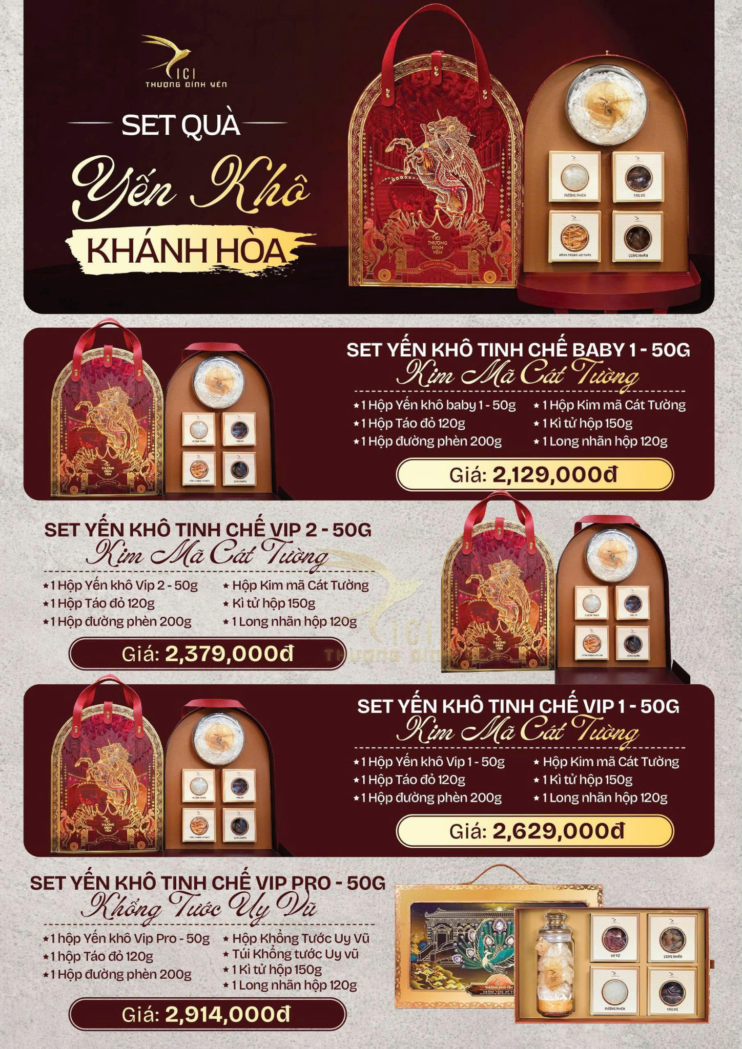  SET YẾN KHÔ TINH CHẾ KIM MÃ CÁT TƯỜNG 