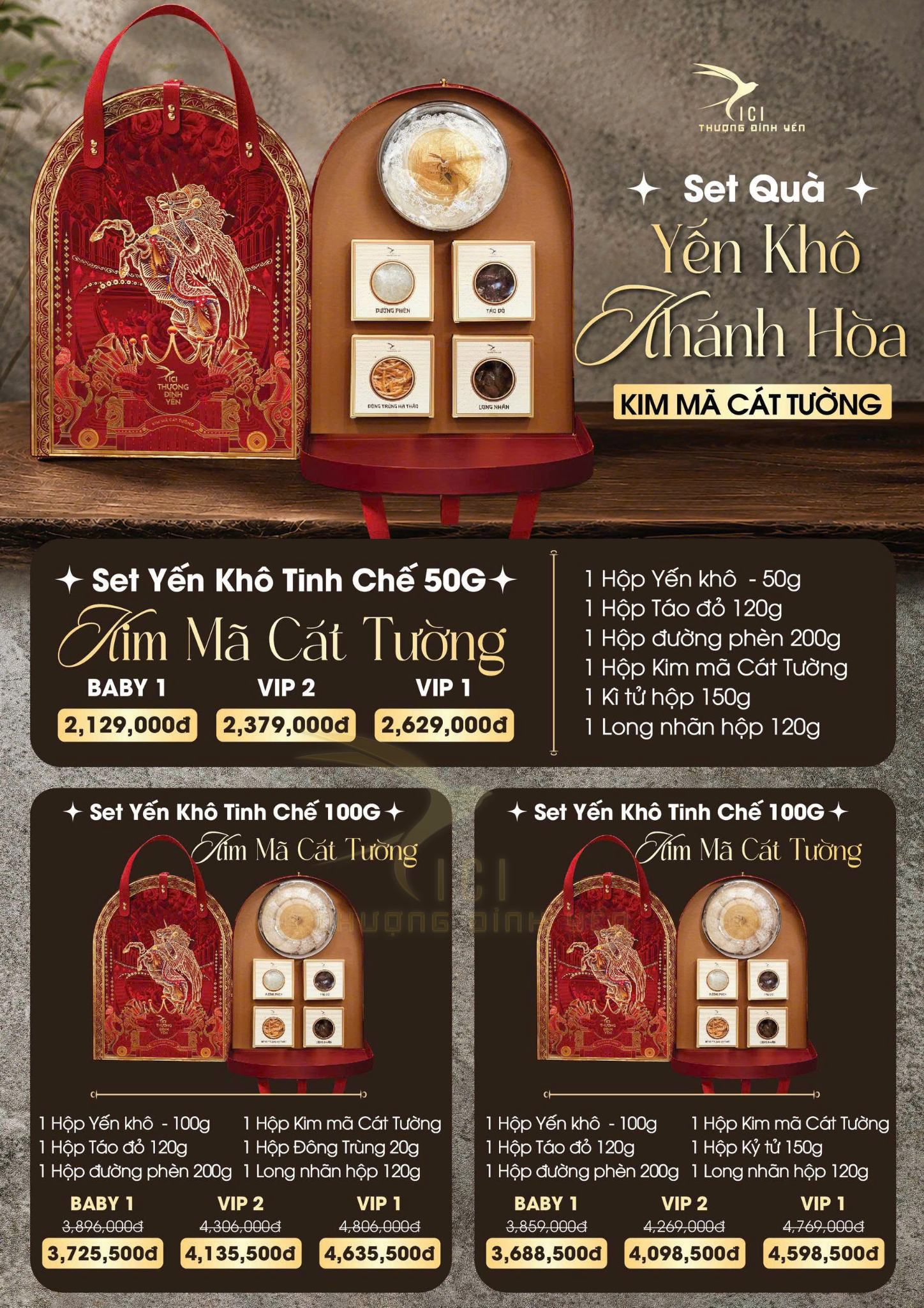  SET YẾN KHÔ TINH CHẾ KIM MÃ CÁT TƯỜNG 