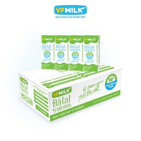 [Date 07/26] Sữa Tươi Nguyên Chất UHT Đà Lạt True Milk ÍT ĐƯỜNG 110ml/180ml - Mua 1 thùng tặng 3 lốc