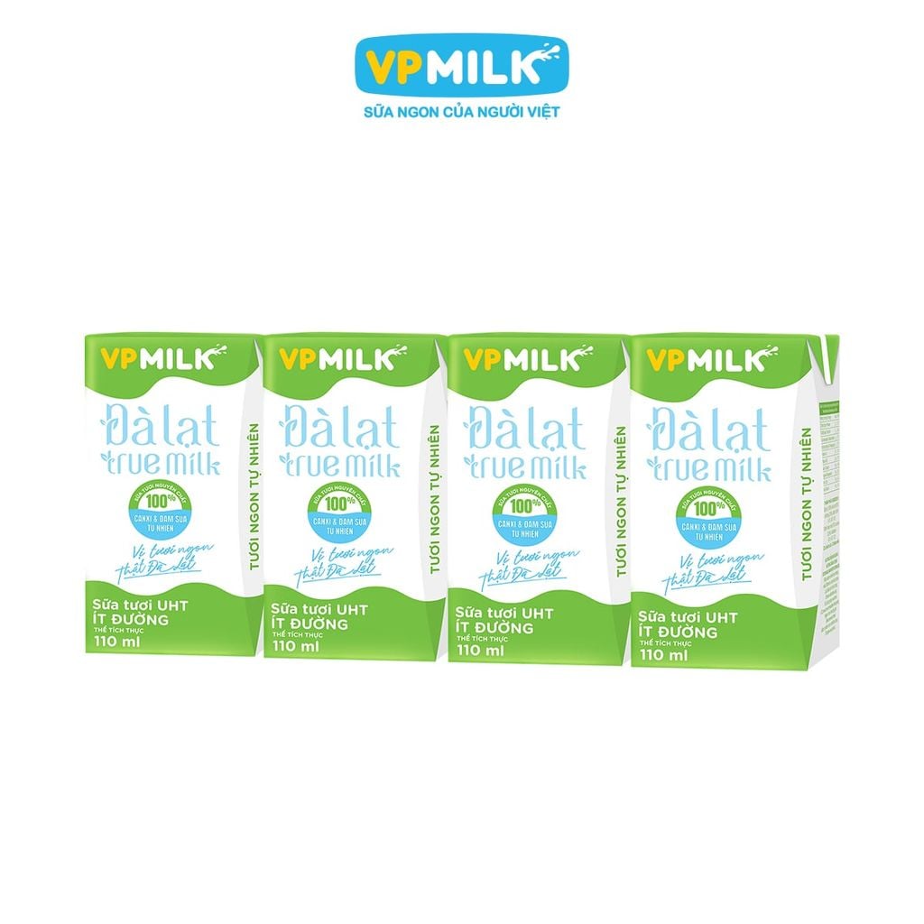 [Date 07/26] Sữa Tươi Nguyên Chất UHT Đà Lạt True Milk ÍT ĐƯỜNG 110ml/180ml - Mua 1 thùng tặng 3 lốc