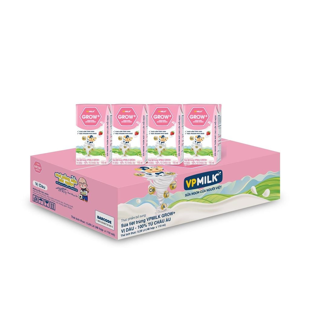 Thùng 48 hộp sữa Tiệt Trùng VPMilk Grow+ Vị Dâu (110ml/180ml)
