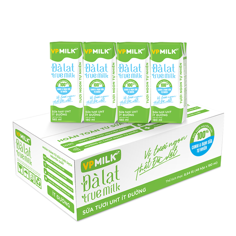 Sữa Tươi Nguyên Chất UHT Đà Lạt True Milk ÍT ĐƯỜNG (110ml/180ml)