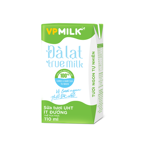 Sữa Tươi UHT ít đường VPMilk Đà Lạt True Milk - hộp 110ml (Thùng 24 hộp)