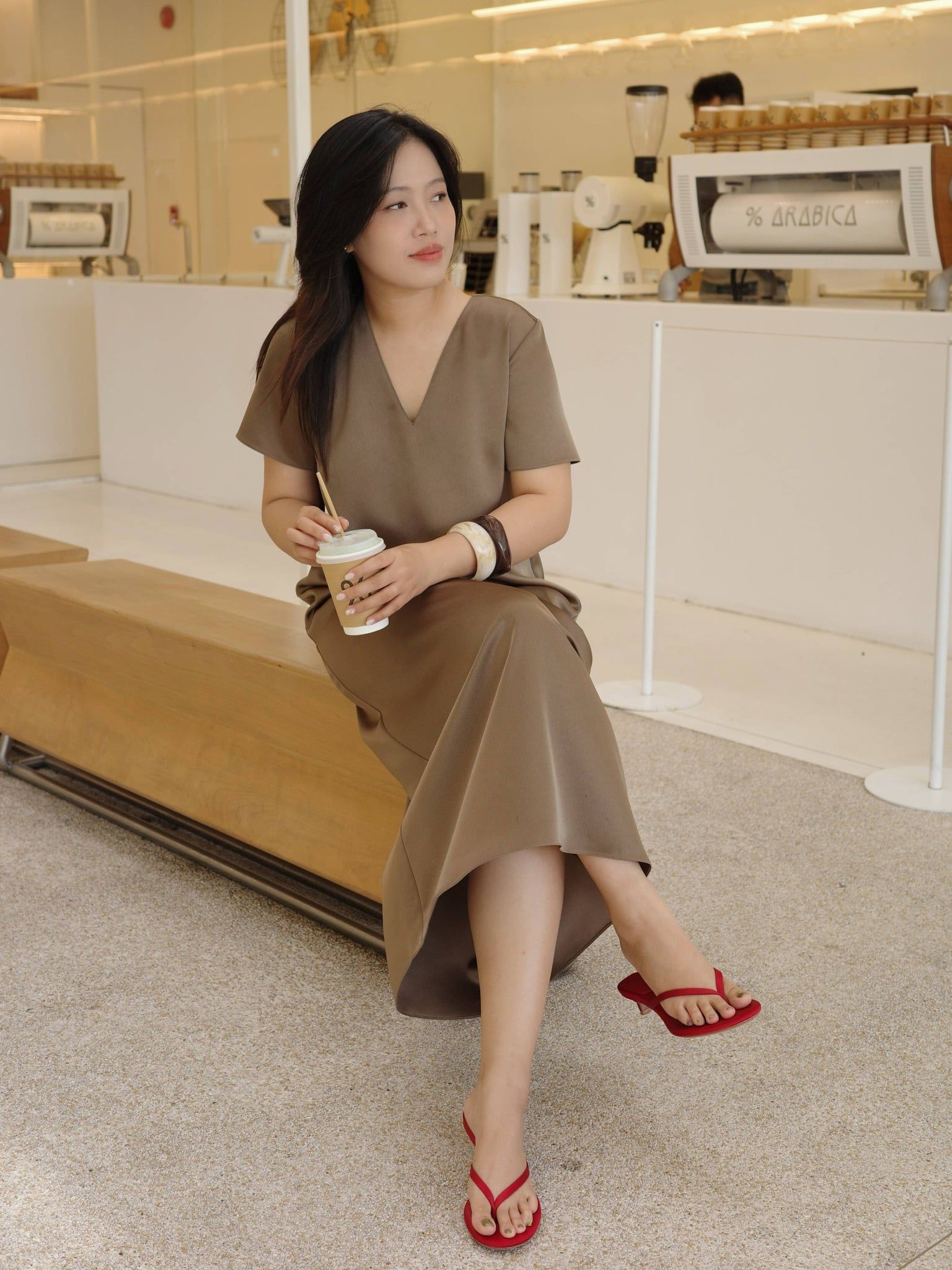  Đầm lụa dài cổ tim | Mauve V Silk dress 