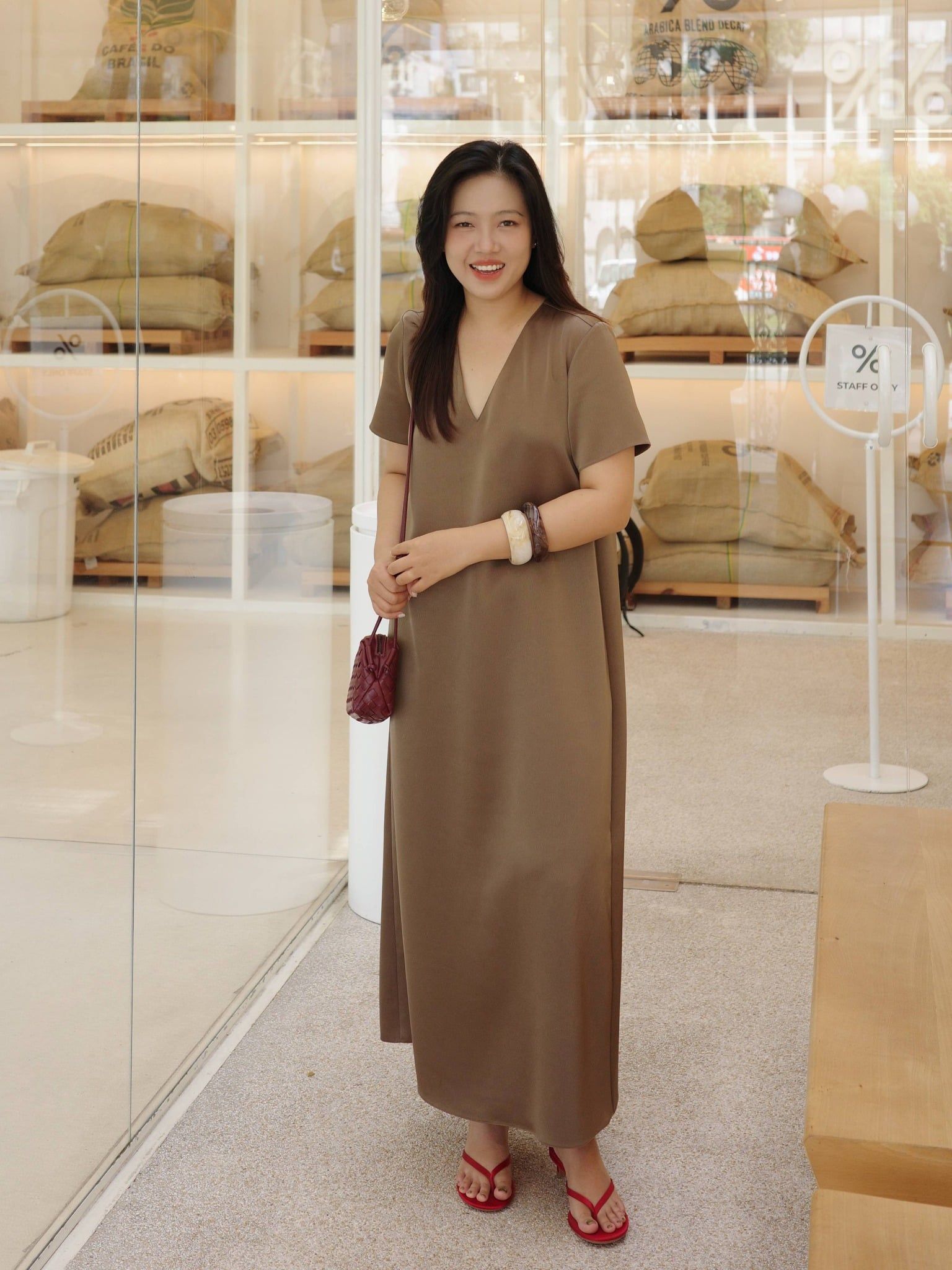  Đầm lụa dài cổ tim | Mauve V Silk dress 