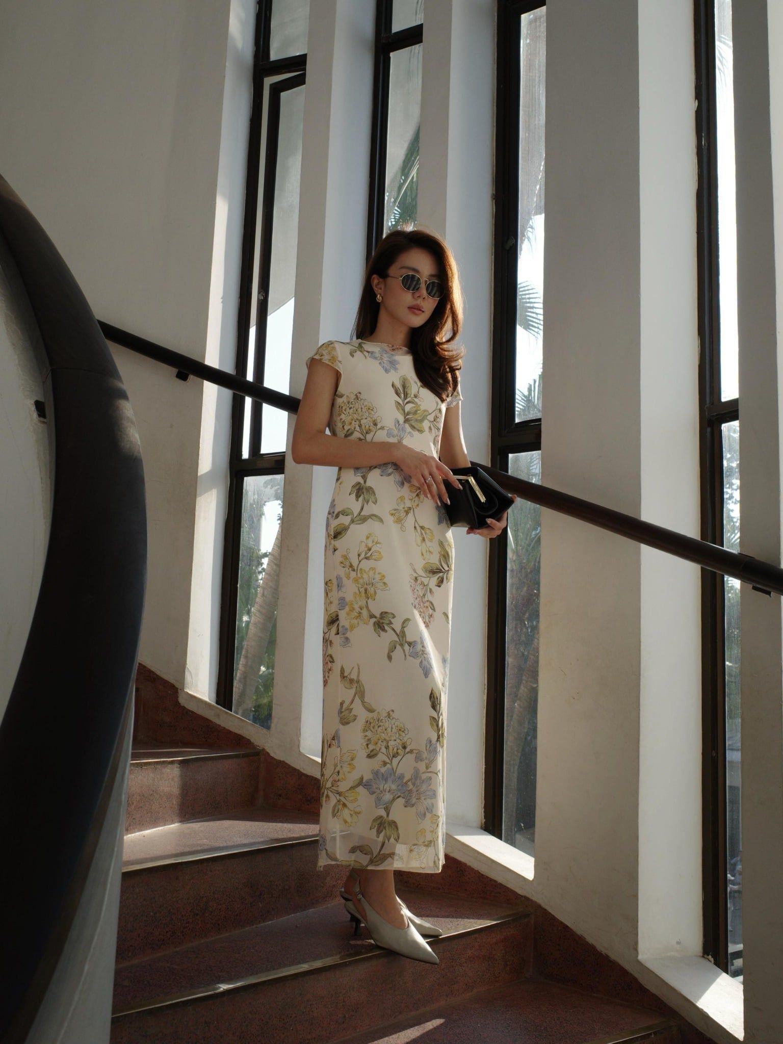  Đầm lụa phối lưới hoa | Mauve Silk Mesh dress 