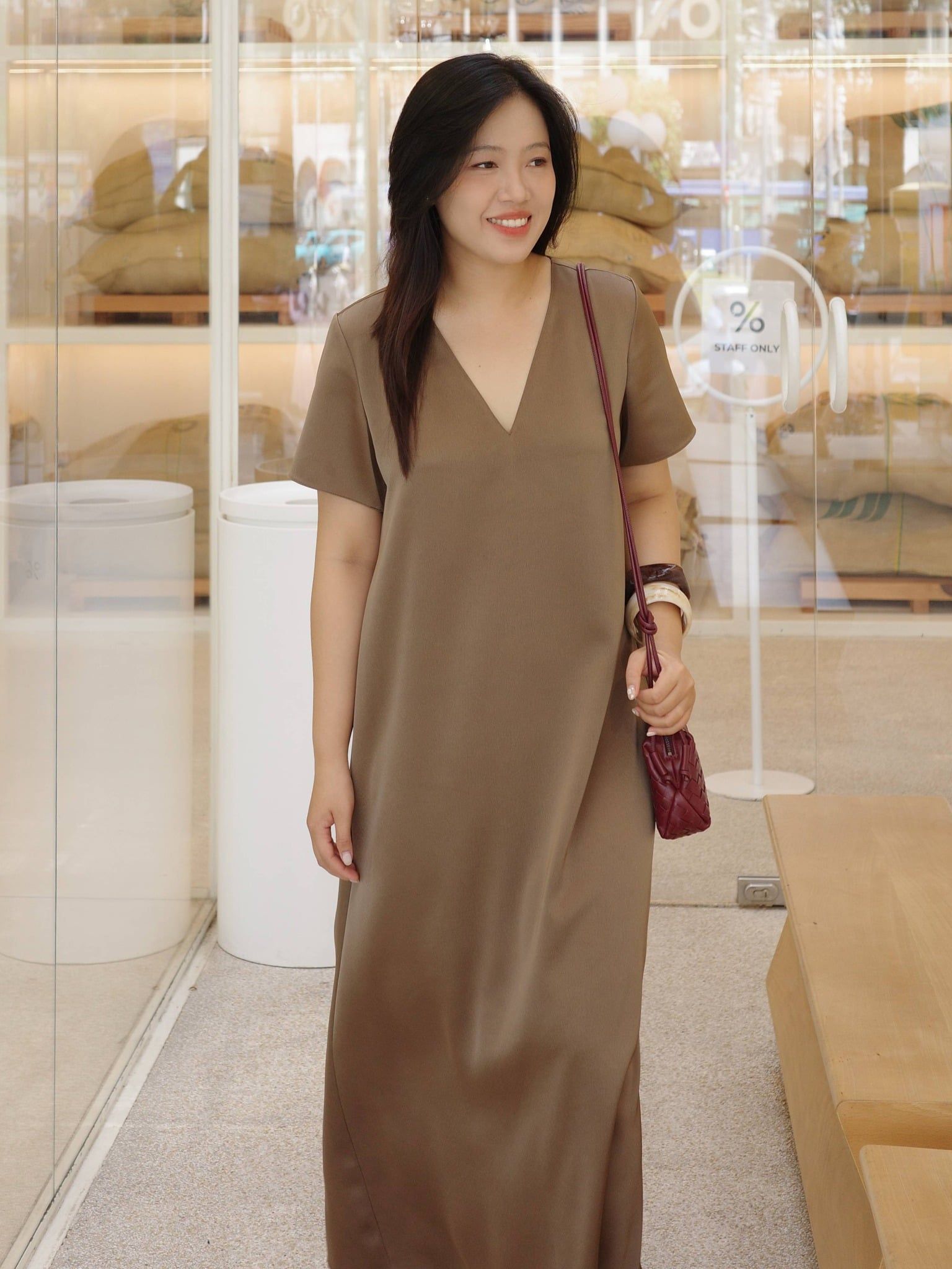  Đầm lụa dài cổ tim | Mauve V Silk dress 