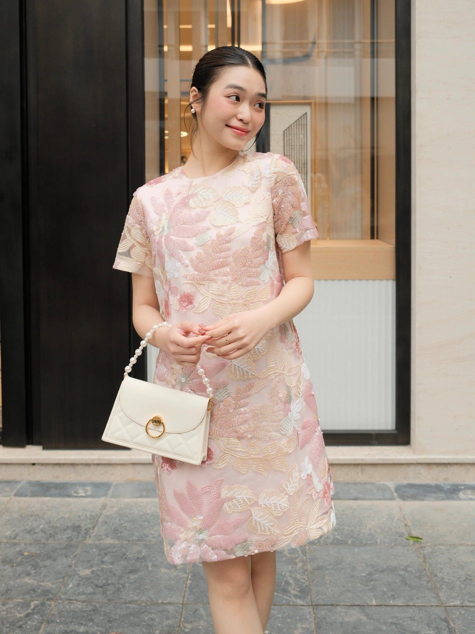  Đầm thêu kim sa 3D | Mauve Bloom dress 