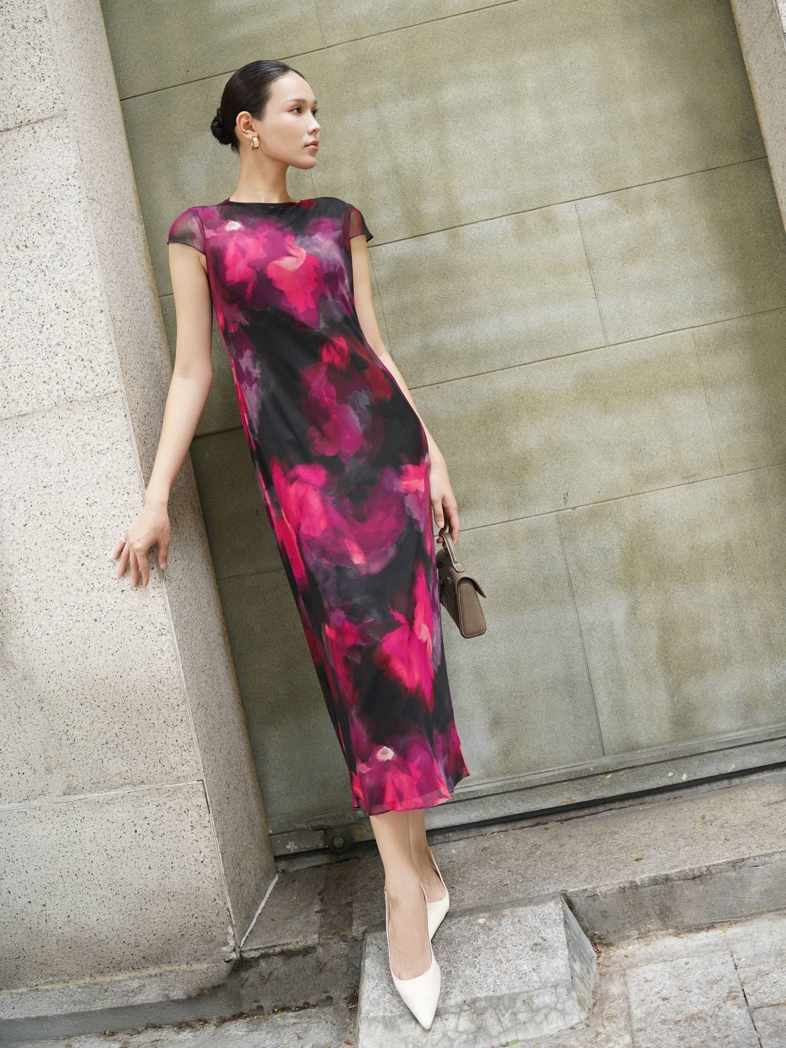  Đầm lụa ren hoa | Mauve Silk mesh dress 