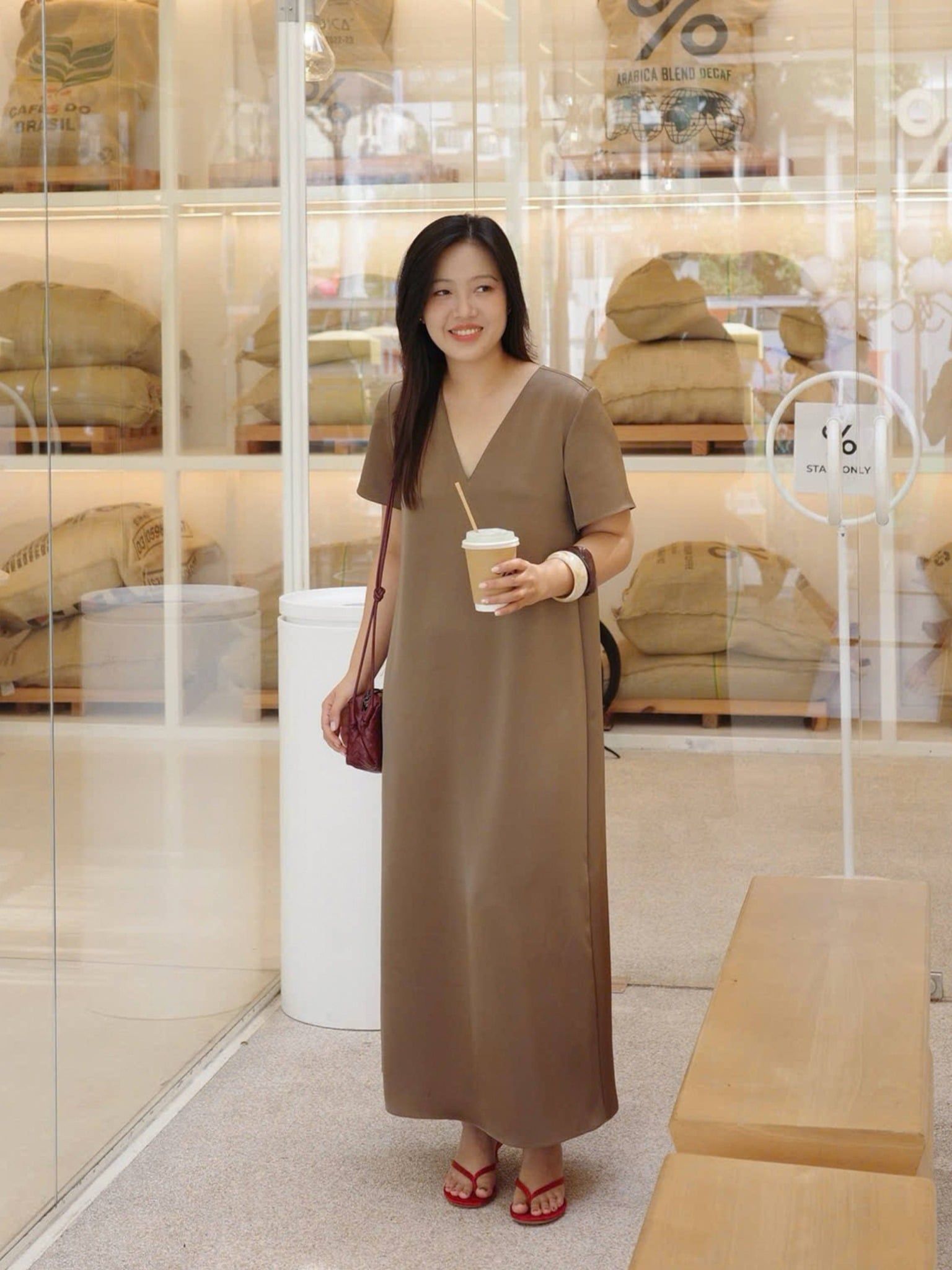  Đầm lụa dài cổ tim | Mauve V Silk dress 