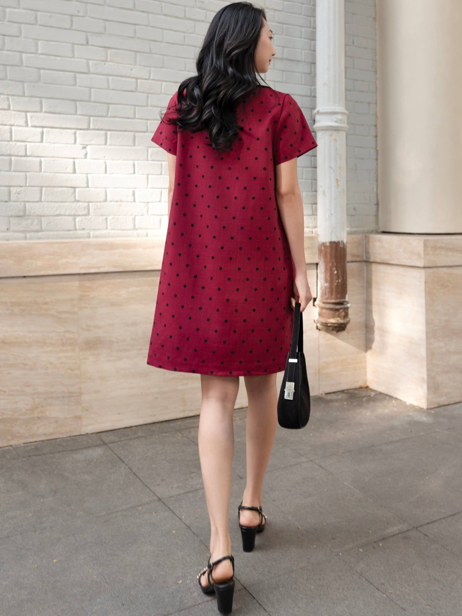  Đầm chấm bi phối nơ cổ tim | Mauve Bowie dress 