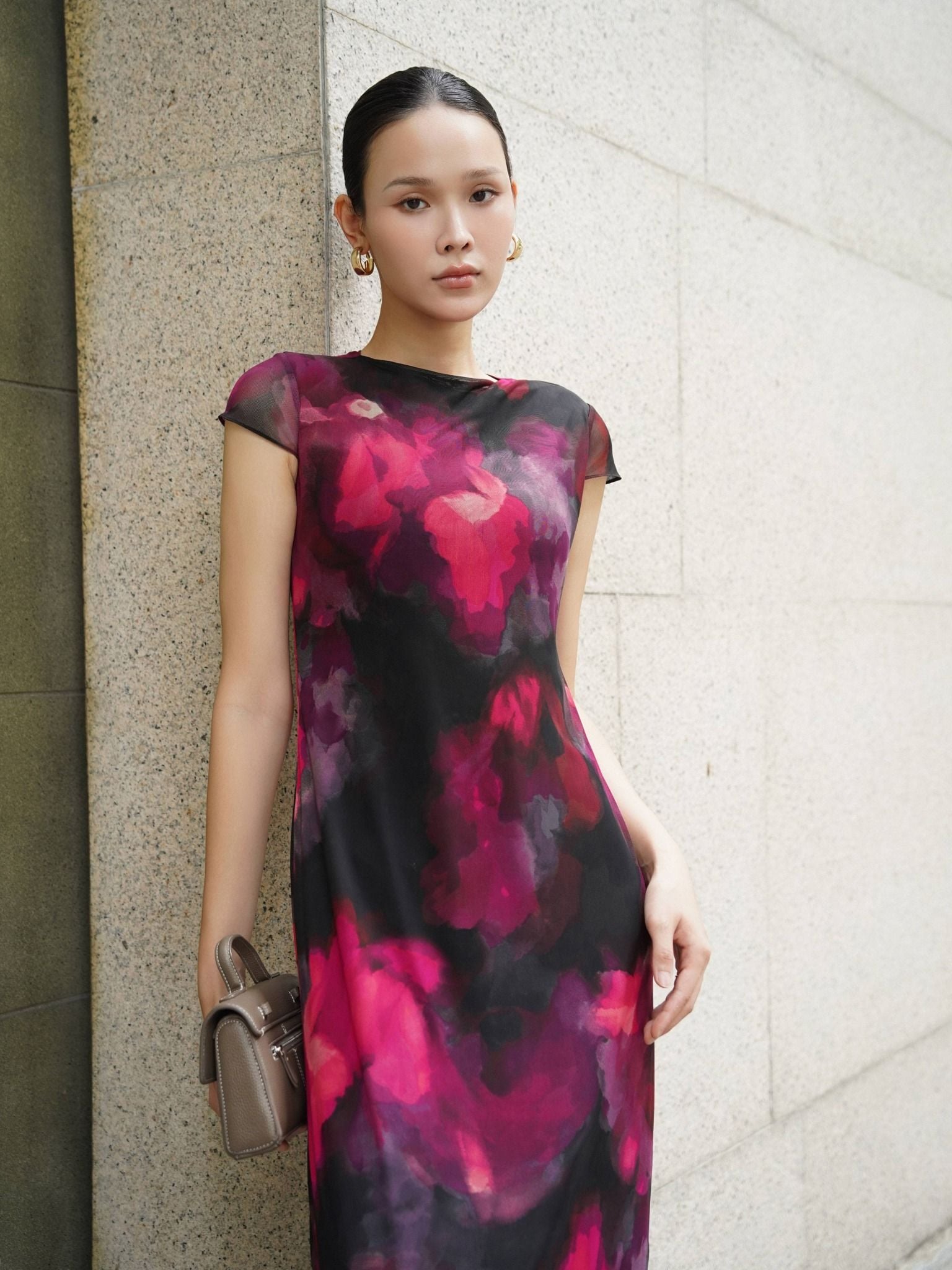 Đầm lụa ren hoa | Mauve Silk mesh dress 