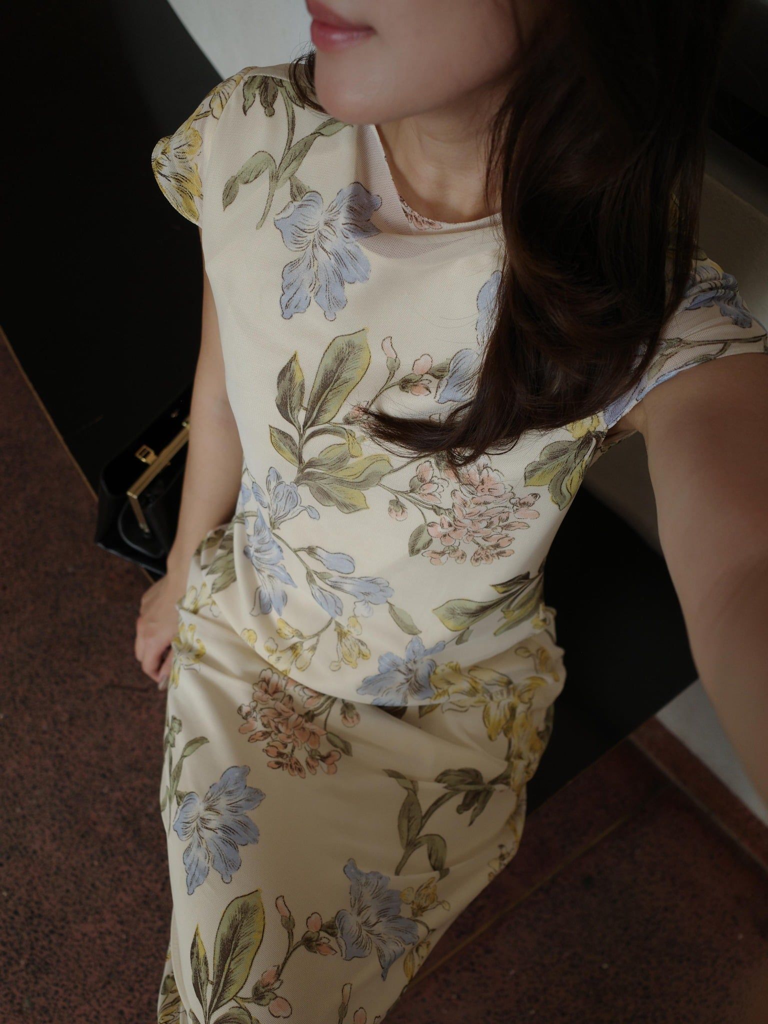  Đầm lụa phối lưới hoa | Mauve Silk Mesh dress 