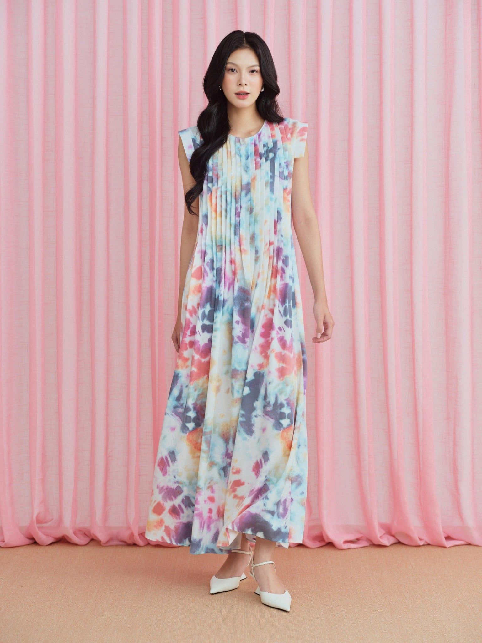  Đầm hoạ tiết xếp ly | Mauve Pattern dress 
