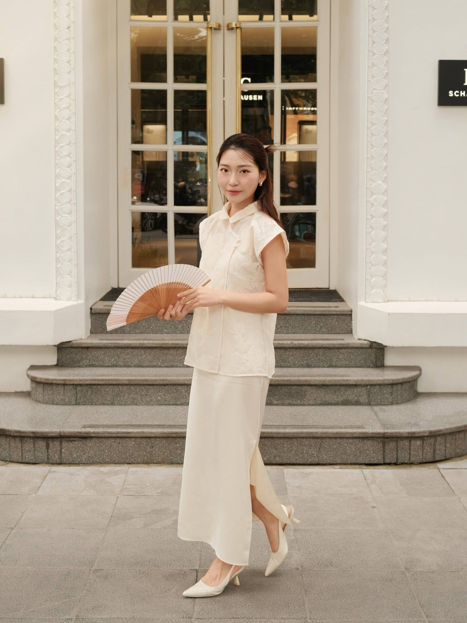  Set đầm lụa phối áo voan thêu | Mauve Lunar set 