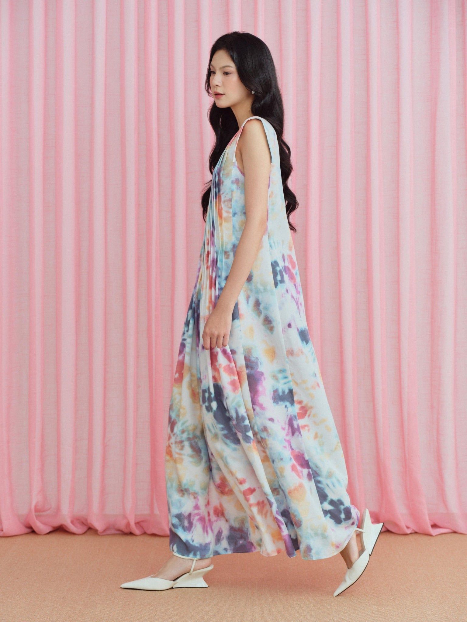  Đầm hoạ tiết xếp ly | Mauve Pattern dress 