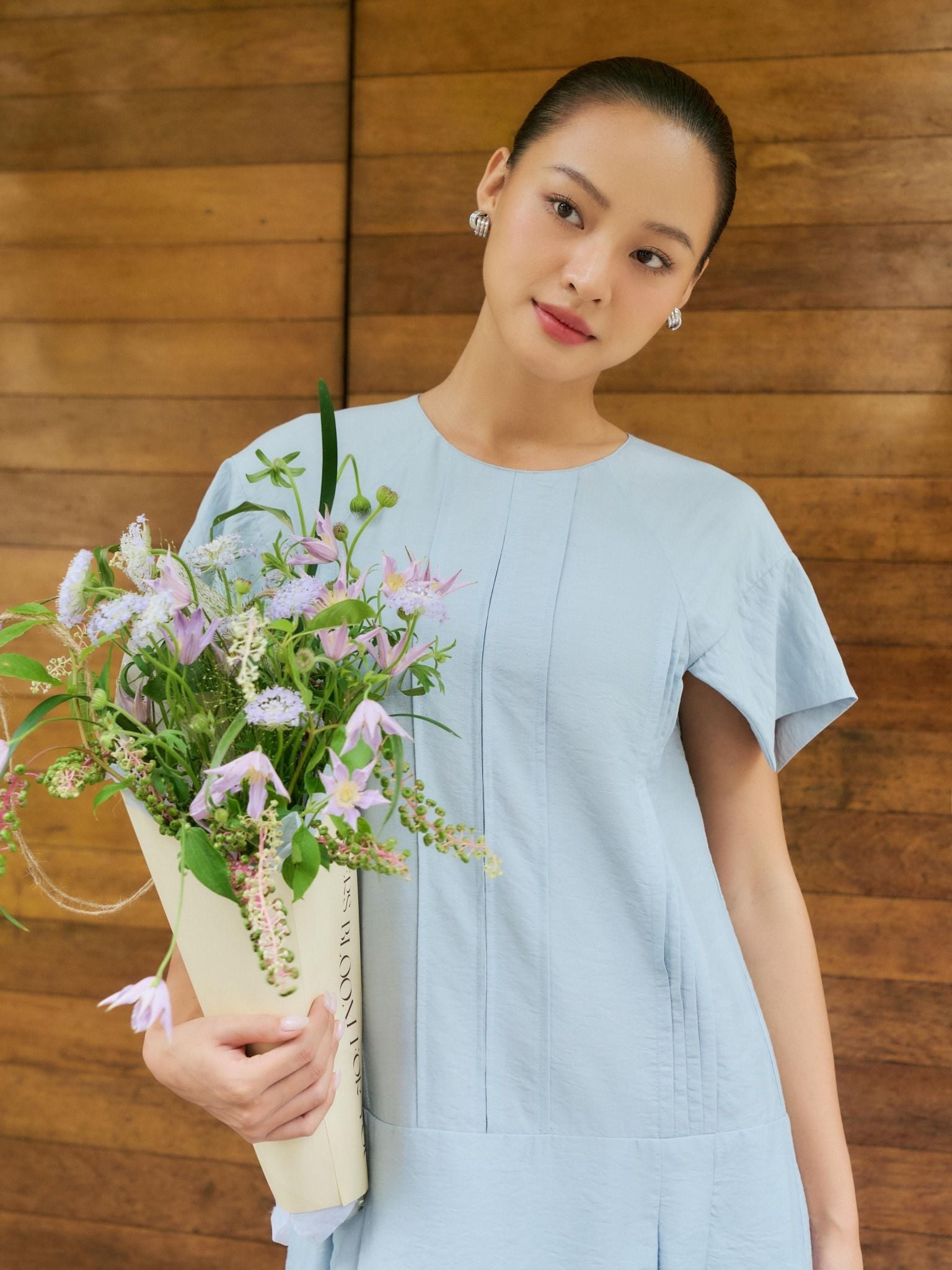  Đầm xếp ly tay rơi tự do | Mauve Pleated dress 